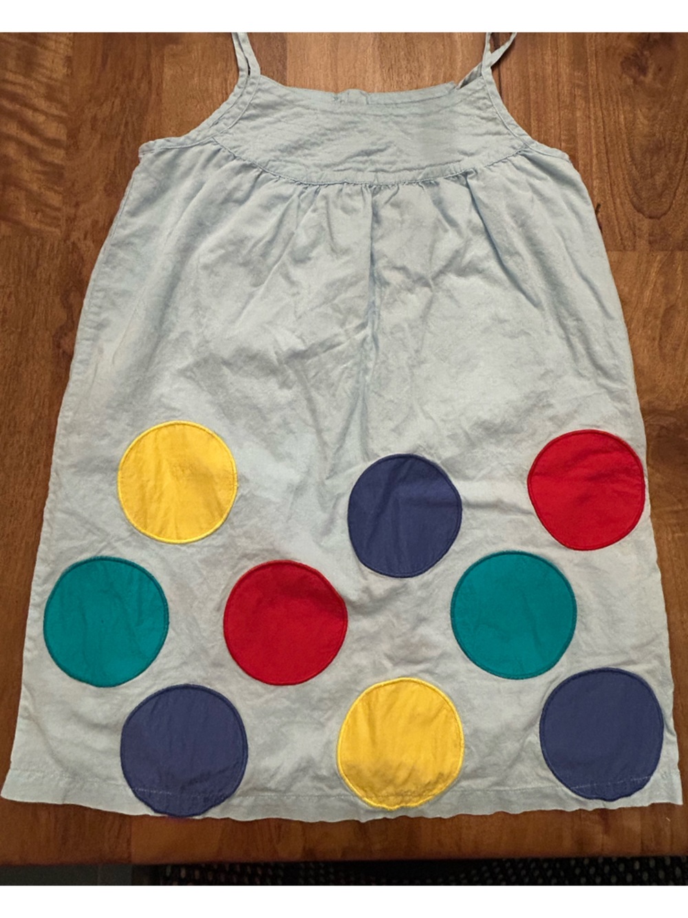 Mini Boden Light Blue Dress with Multicolor Large Polka Dots - Girl Size 9-10y